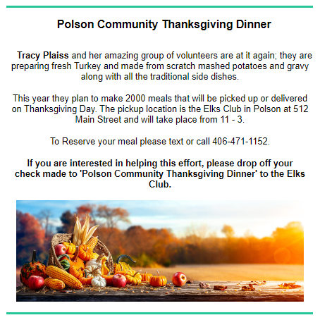POLSON COMMUNITY THANKS GIVING DINNER